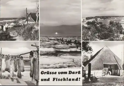 AK Darß, Steilküste, Sonnenuntergang, Düne, Fischergerät, ungelaufen- datiert 1980
