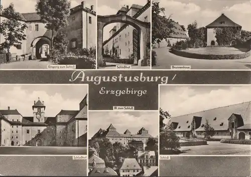 AK Augustusburg, Brunnenhaus, Schlosshof, inachevé