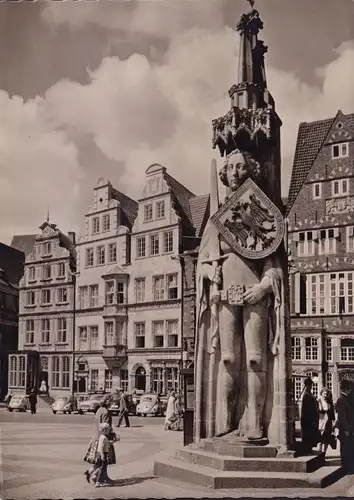 AK Bremen, Roland, Caisse d'épargne, Pharmacie, Deutsches Haus, VW-Käfer, couru 1962