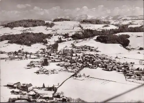 AK hameaux dans l'Allgäu, photo aérienne en hiver, vue de la ville, incurvée