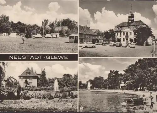 AK Neustadt-Glewe, Zeltplatz, Marktplatz, Gaststätte, gelaufen 1972