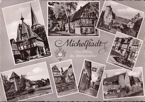 AK Michelstadt, Hôtel de ville, Fontaine du marché, Gasthof Trois lapins, fontaine, incurvée