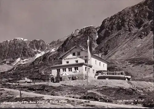 AK Voralberg, Alpengasthof Piz Buin, Reisebus, gelaufen 1957