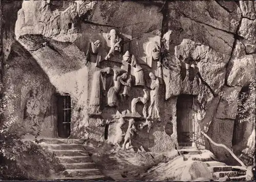 AK Horn-Bad Meinberg, Externsteine, Eingang zur Felsgrotte, ungelaufen-datiert 1961