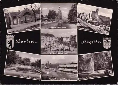 AK Berlin Steglitz, Theater, Rathaus, Hermann Ehlers Platz, Walter Schreiber Platz, gelaufen
