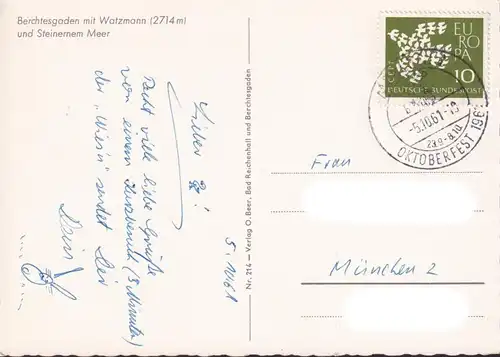 AK Berchtesgaden, Kirche, Stadtansicht, Watzmann, Steinernem Meer, gelaufen 1961