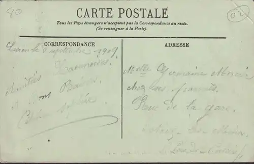 CPA Laon, Le Théâtre et la Station du Tramway, postal envoié 1909