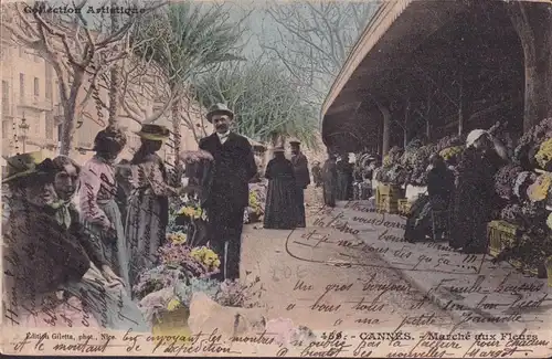 CPA Cannes, Marché aux Fleurs, postal envoié 1905