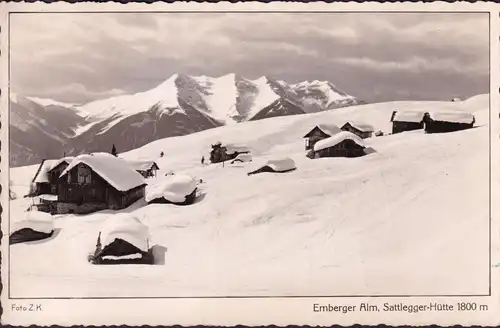 AK Berg im Drautal, Emberger Alm, Sattlegger Hütte im Winter, gelaufen
