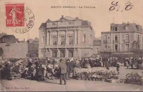 CPA Saint-Brieuc, Le Théâtre, Le Marché, gelaufen 1921