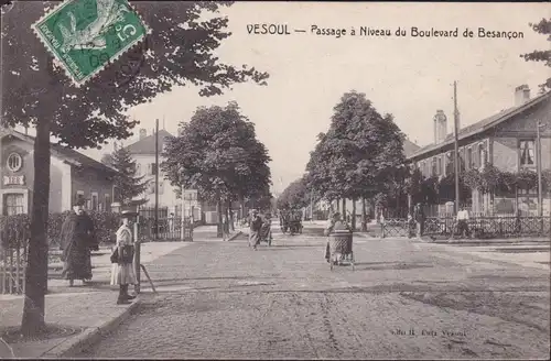 CPA Vesoul, Passage à Niveau du Boulevard de Besançon, gelaufen 1909