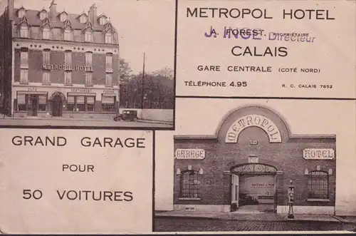 CPA Calais, Metropol Hotel, Grand Garage pour 50 Voitures, ungelaufen