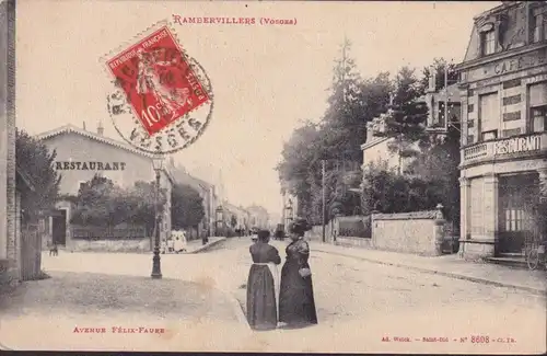 CPA Rambervillers, Avenue Félix Faure, Restaurant, gelaufen 1911