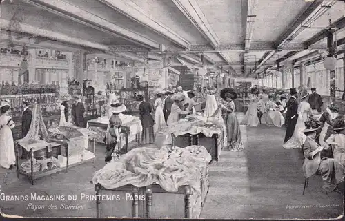 CPA Paris, Magasins du Printemps, Rayon des Soieries, gelaufen 1910