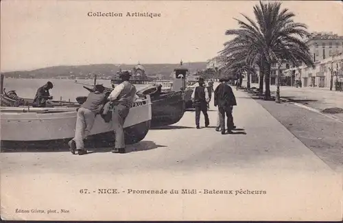 CPA Nice, Promenade du Midi, Bateaux pêcheurs, gelaufen 1906