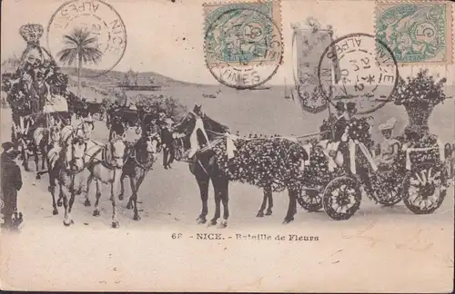 CPA Nice, Bataille de Fleurs, gelaufen 1904