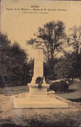 CPA Reims, Square de la Mission, Statue M. Charles Arnold, ungelaufen