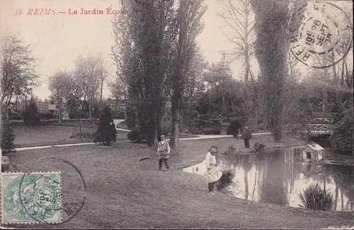 CPA Reims, Le Jardin Ecole, gelaufen 1905