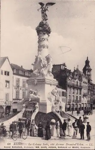 CPA Reims, La Colonne Subé, côté Avenue Drouet d' Erlon, ungelaufen