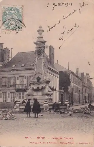 CPA Reims, Fontaine Godinot, gelaufen 1904