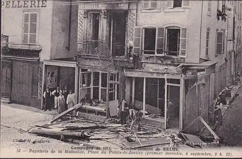 CPA Reims, Bombardement de reims, Papeterie de la Mutualité, Palace du Justice, ungelaufen