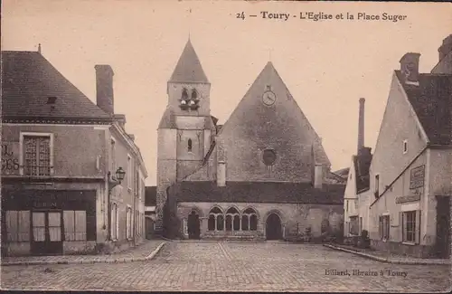 CPA Toury, L' Eglise et la Place Suger, gelaufen 1925
