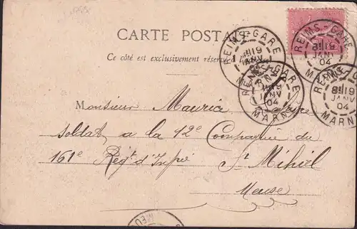 CPA Reims, La Rue Carnot, Maison de Confiance, Au Chat Pergant, Prix Fixe, gelaufen 1904