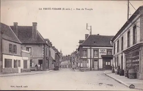 CPA La Ferté Vidame, Rue du Temple, Café des Sports, ungelaufen