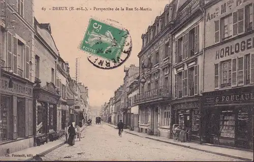 CPA Dreux, Perspective de la Rue St. Martin, Pafumeur, Corderie, gelaufen 1914