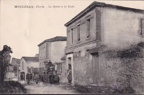 CPA Moulézan, La Mairie et les Écoles, Geprüft, gelaufen 1915