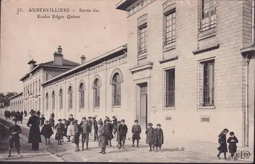 CPA Aubervilliers, Sortie de Écoles Edgar Quinet, gelaufen 1914