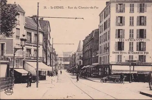 CPA Saint Denis, Rue du Chemin de Fer, Restaurant, Grand Hôtel du Chemin de Fer, ungelaufen