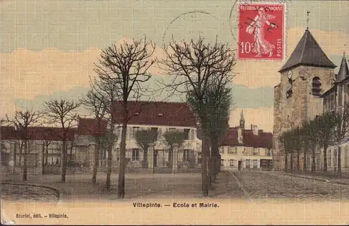 CPA Villepinte, Ecole et Mairie, gelaufen