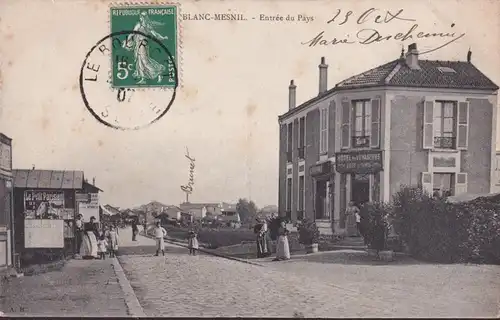 CPA Le Blanc-Mesnil, Entrée du Pays, Hôtel des Voyageurs, gelaufen 1907