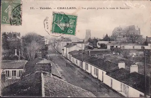 CPA Challans, Vue générale de la route de Beauvoir, gelaufen 1907