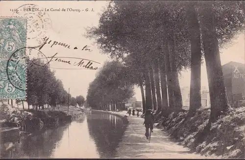 CPA Pantin, Le Canal de l'Oureq, gelaufen 1904