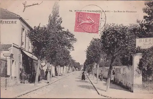 CPA Neuilly Plaisance, La Rue de Plaisance, Mercerie, Charbons, gelaufen