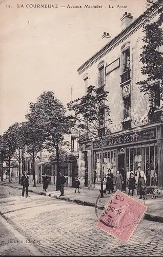 CPA La Courneuve, Avenue Michelet, La Poste, couru en 1903