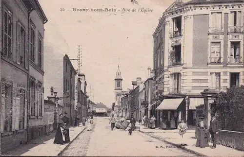 CPA Rosny sous Bois, Rue de la L Église, Timbre, couru en 1919
