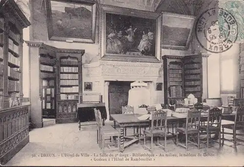 CPA Dreux, Hôtel de Ville, la Salle, Bibliothèque, Au milieu, couru 1906