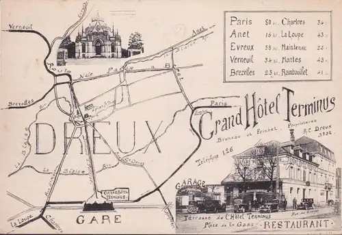 CPA Dreux, Grand Hôtel Terminus, Térasse de L hôtel Terminus, Place de la Gare, non rouvert