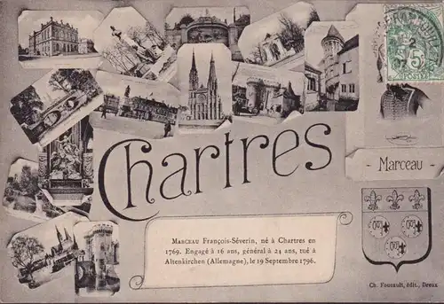 CPA Chartres, Marceau, Marceau François Séverin, né à Chartres en 1769, gelaufen 1907