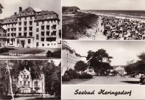 AK Heringsdorf, Maison de loisirs solidarité et Wilhelm Pieck, promenade de plage, plage courue en 1978