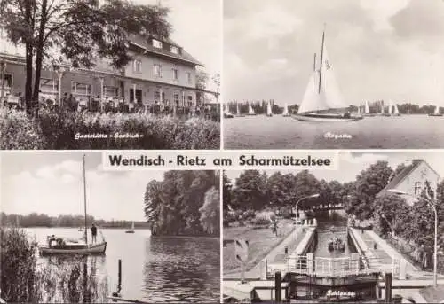 AK Wendisch Rietz, Gaststätte Seeblick, Schleuse, Regatta, gelaufen 1979