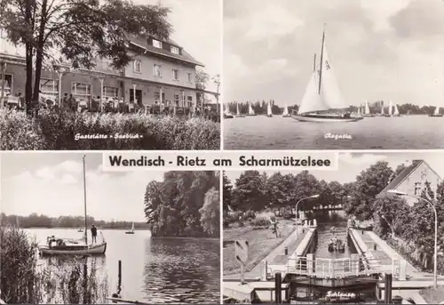 AK Wendisch Rietz, Gaststätte Seeblick, Schleuse, Regatta, gelaufen 1979