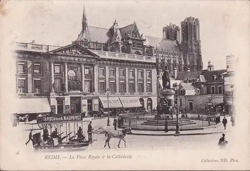 CPA Reims, la Place Royale, La Cathédrale, Café, Tapioca Naturel, non roulé