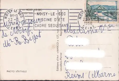 CPA Noisy le Sec, La Place Jeanne d Arc, gelaufen 1956