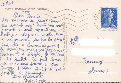 CPA Blonville sur Mer, La Plage, gelaufen 1959