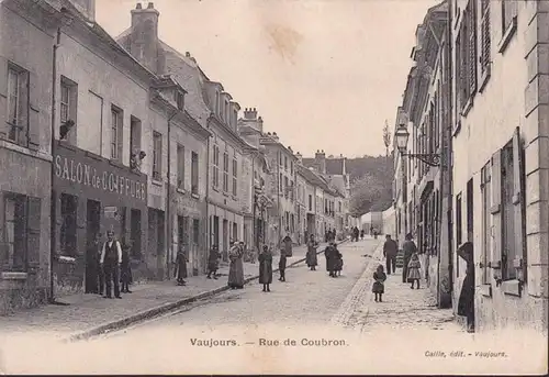 CPA Vaujours, Rue de Coubron, Salon de Coiffure, incurvé