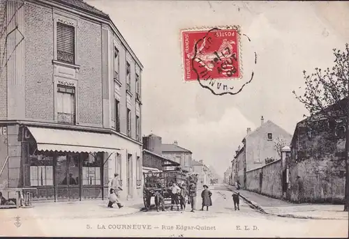 CPA La Courneuve, Rue Edgar Quinet, Café, gelaufen 1908